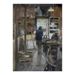 Late 20th Century Workshop Interior Impressionist Painting For Sale