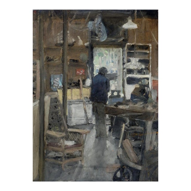 Late 20th Century Workshop Interior Impressionist Painting For Sale