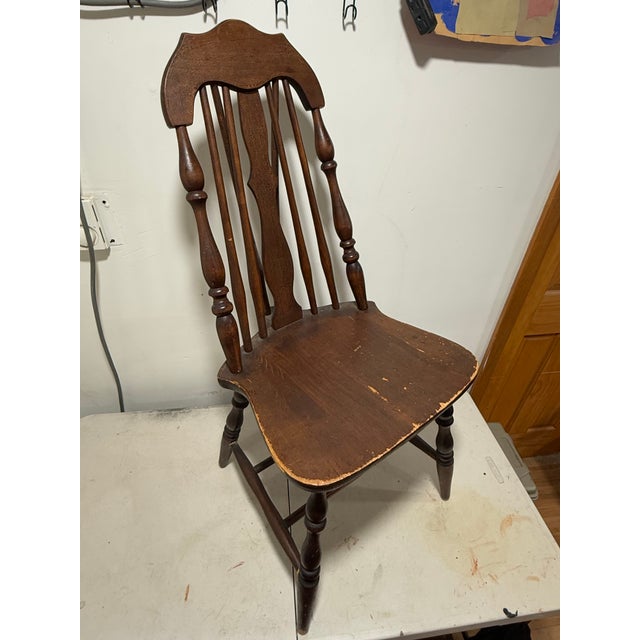 Wood Early 20th Century Antique Brace Back Windsor Chair With Grooved Seat For Sale - Image 7 of 12