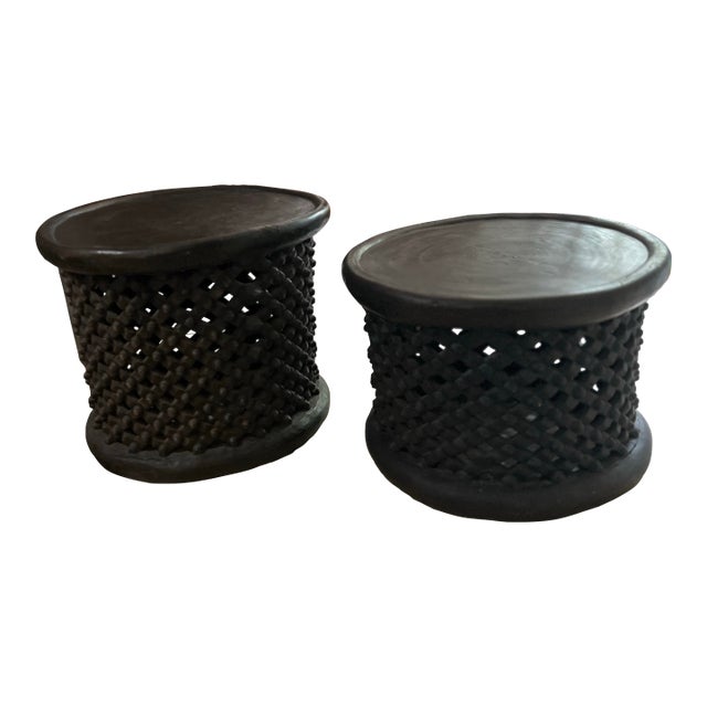 Late 20th Century African Spider Bamileke Wood Table/ Stool - A Pair For Sale