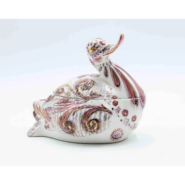 Vintage nice duck shape tureen realized by Ceramiche Mancioli in 1970s. Manufacturer's logo and mold/catalog numbers are...