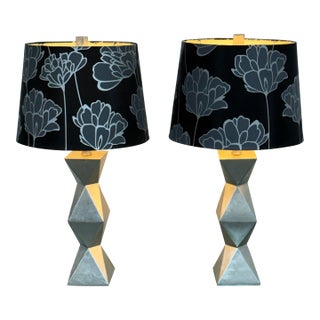 Geometric Silver Table Lamps, Pair For Sale