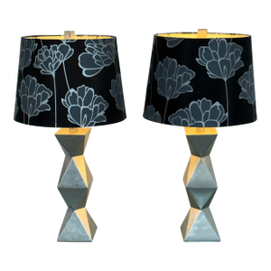 Geometric Silver Table Lamps, Pair