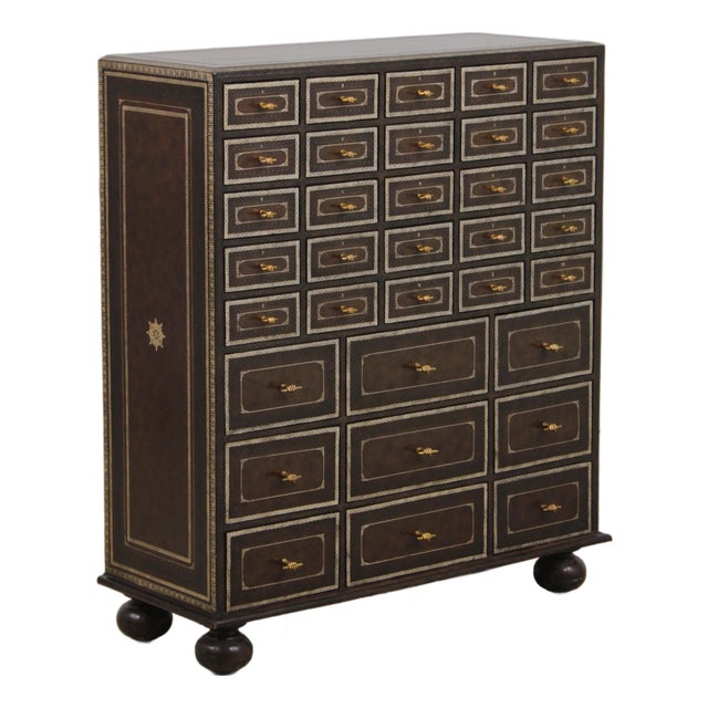 Maitland Smith Leather Wrapped Apothecary Chest For Sale