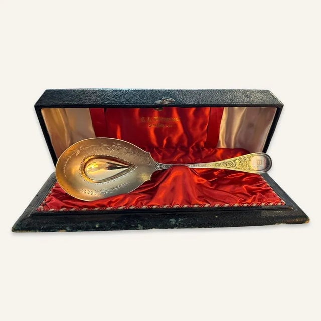 Metal Late 19th Century Bright-Cut Large Sterling Silver Ice Cream Spoon With Gold Washed Bowl by CL Mercereau of Scranton, Pa. For Sale - Image 7 of 8