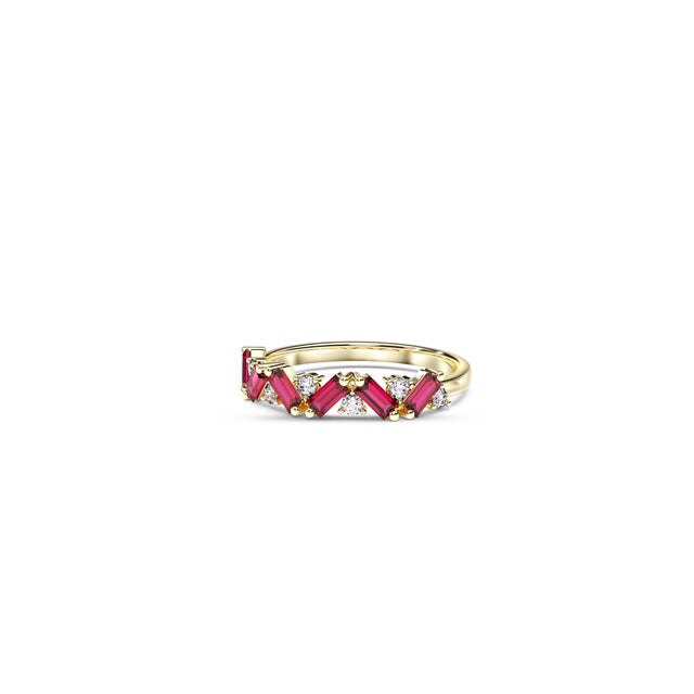 Ruby Baguette and Round Moissanite Wedding Band, Size 5 For Sale - Image 4 of 5