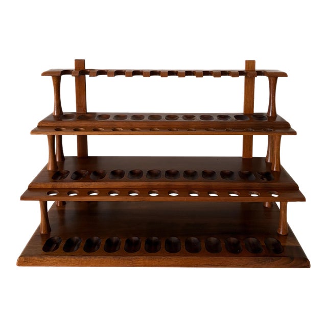 Mid-Century Decatur Industries Walnut 36-Pipe Display Rack For Sale