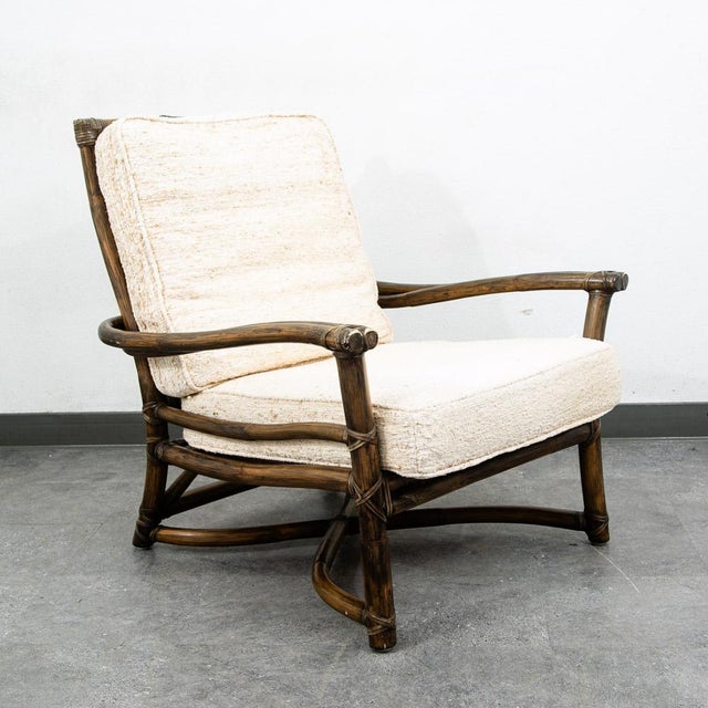 Mid Century Modern Lounge Chair McGuire Bamboo Boho Swivel Rattan Basket For Sale - Image 11 of 12