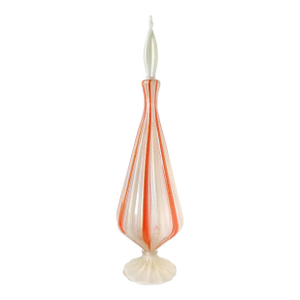 Murano Salviati Orange White Stripes Gold Flecks Vintage Italian Art Glass 1950s Genie Bottle Decanter