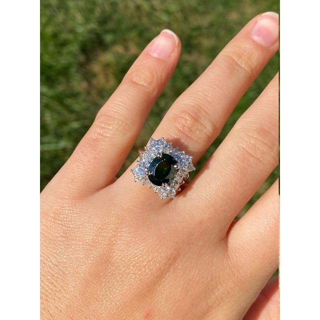 The Pearse: Antique Diamond Waterfall Halo Cocktail Ring set with Chrome Diopside For Sale - Image 9 of 11