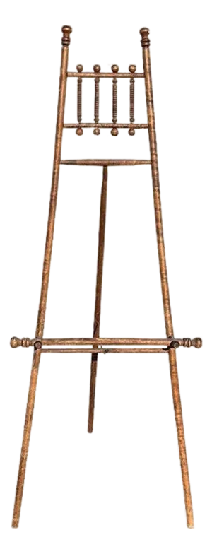 19th Century Large Antique Stick and Ball Wood Floor Easel or Painting Display - 1800s France