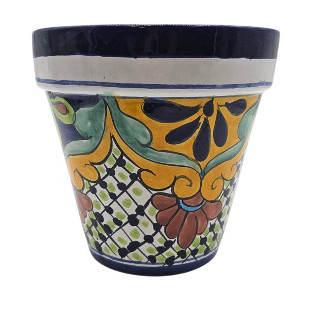 Traditional Large Hand-Painted Talavera Ceramic Planter – Mexican Folk Art Pottery Vessel For Sale - Image 3 of 7