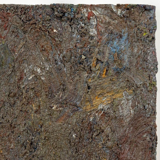 Andy Miller (American, b. 1950), Abstract Composition, Oil on Canvas, impasto details, grey-brown with blue and yellow...