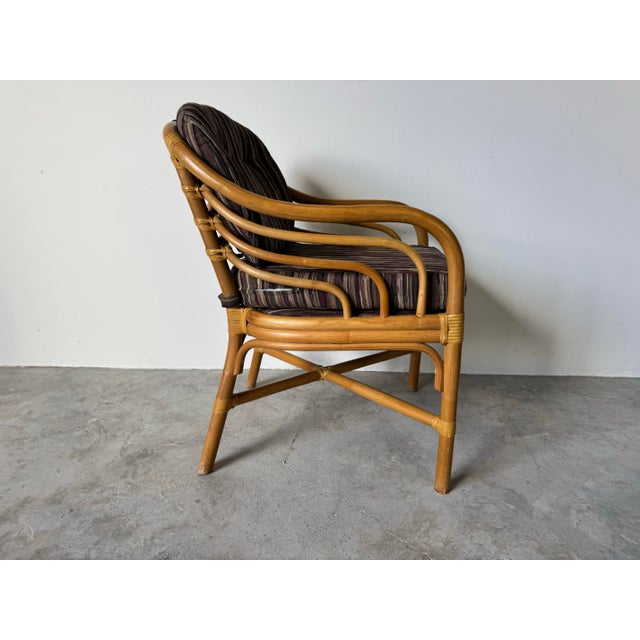 Vintage Brown Jordan Rattan and Leather Accent / Dining Chair For Sale - Image 4 of 12