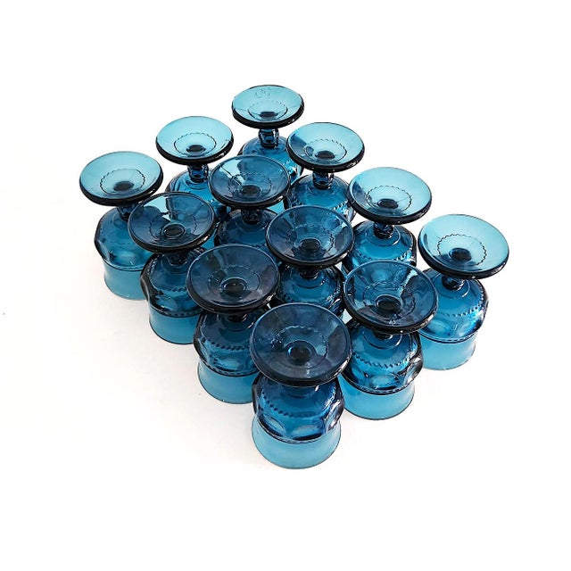 Teal 1960s Indiana Glass King's Crown Wine Goblets in Riviera Blue, Set of 12 For Sale - Image 8 of 10