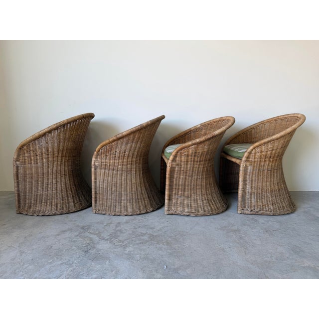 1970s 1970’s Vintage Coastal Organic Woven Wicker Barrel Back Dining Chairs – Set of 4 For Sale - Image 5 of 12