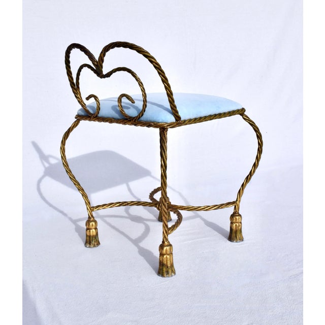 Metal Hollywood Regency Gilt Iron Rope and Tassel Bench Stool. Italy, 1950's For Sale - Image 7 of 10