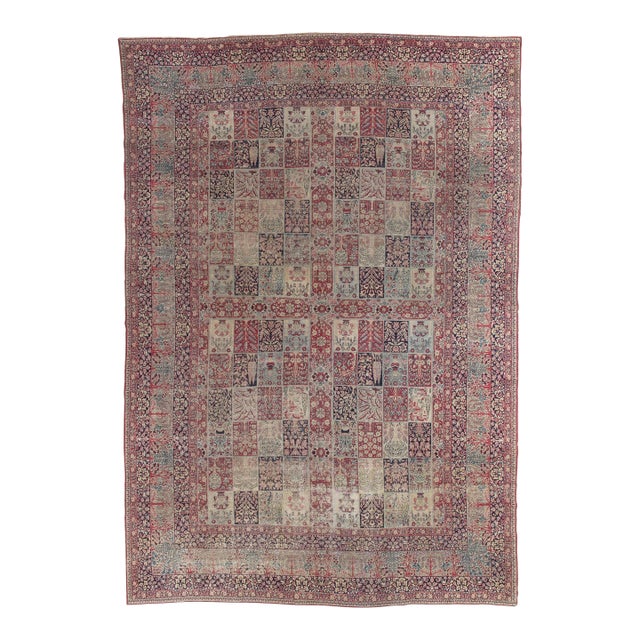 Antique Lavar Kerman Carpet, Handmade Wool Carpet, Multi-Color, Ivory, Red Wine For Sale