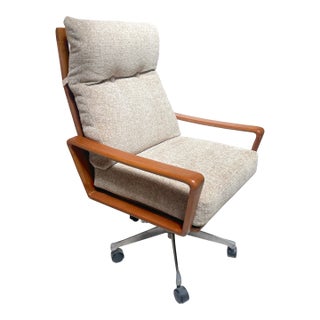 Vintage Upholstered and Teak Swivel Armchair Attributed to Arnie Wahl Iversen for Komfort For Sale