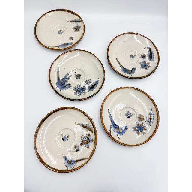 Ken Edwards 1960s El Palomar Tonala Coffee Tea Cups & Plates Mexico Folk Art Pottery - Set of 8 For Sale - Image 10 of 13