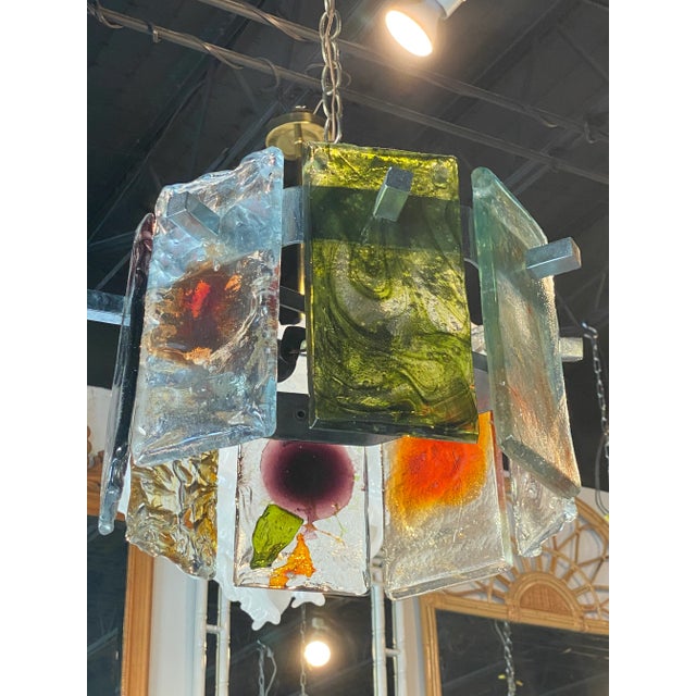Metal Vintage Mid Century Murano Mazzega Colorful Round Italian Glass Chandelier For Sale - Image 7 of 13