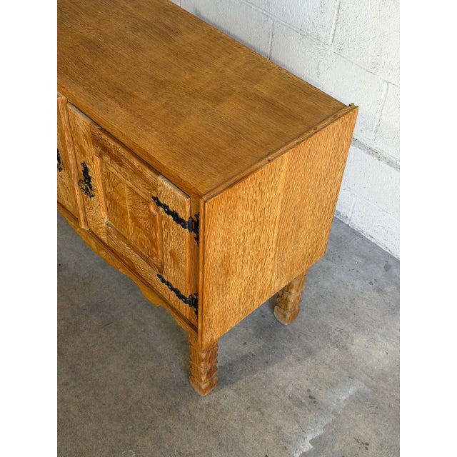 Wood Vintage Danish Oak Cabinet in Style of Henning Kjærnulf Scandinavian Rustic Sideboard For Sale - Image 7 of 10
