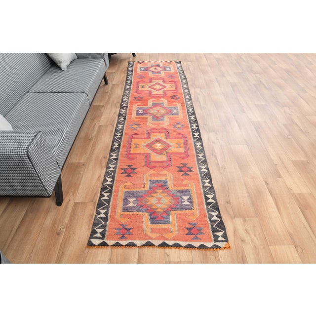 1970s Vintage Handmade Turkish Wool Cotton Pink Runner Rug For Sale - Image 4 of 11