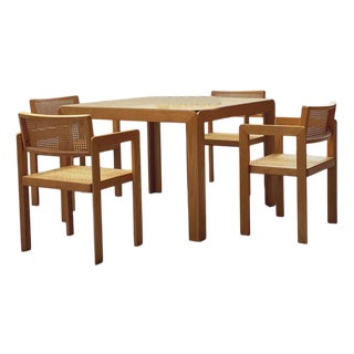 Vintage Italian Dining Table and Chairs in Ash by Derk Jan De Vries for Maisa De Seveso, 1970s, Set of 5 For Sale