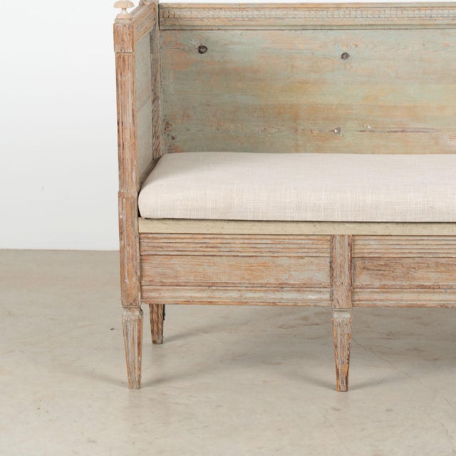 Wood Early 19th Century Swedish Original Painted Gustavian Narrow Bench For Sale - Image 7 of 17