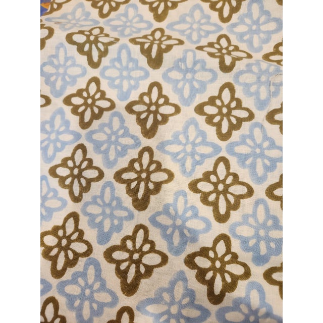 Schumacher Schumacher Pattee Color Khaki / Baby Blue Fabric- 1.25 Yards For Sale - Image 4 of 4