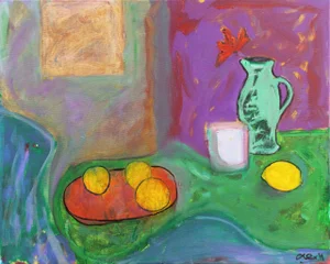 Still Life With Lemons and a Green Jug' by Anthony McNaught, 2019; California Post-Impressionist Oil