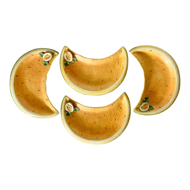 Vintage Matte Ceramiche Barettoni Melon plates made in Nove, Italy. Marked on the back with the noted maker's historical...