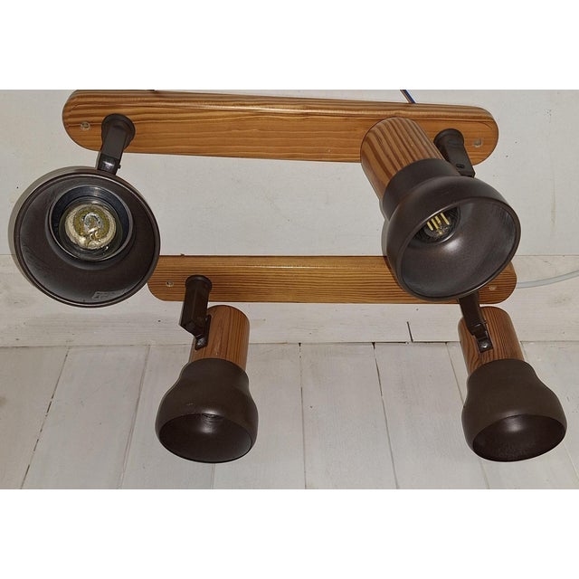 Vintage Spotlight Strips with Pine Wood and Brown Metal Reflector from Hustadt-Leuchten, 1980s, Set of 2 For Sale - Image 4 of 9
