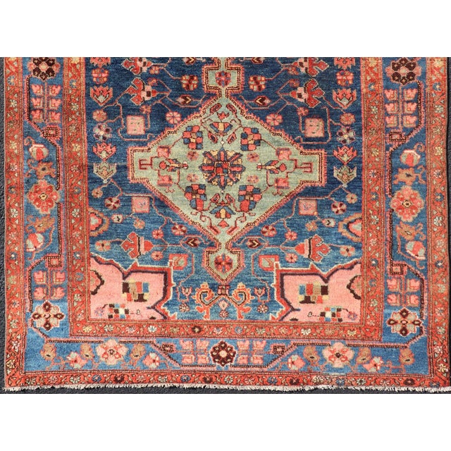Antique Persian Karajeh Rug With Geometric Medallions in Green, Blue, and Red 5'2 X 7'10 For Sale - Image 4 of 14