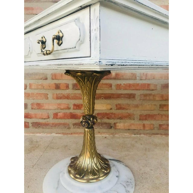 Metal Neoclassical Side Tables with Drawers and Marble Bases, 1950, Set of 2 For Sale - Image 7 of 14