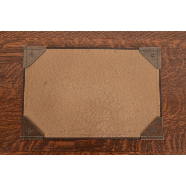Early 20th Century Roycroft Arts & Crafts Hammered Copper Quatrefoil Blotter Corners With Desk Blotter For Sale - Image 5 of 11