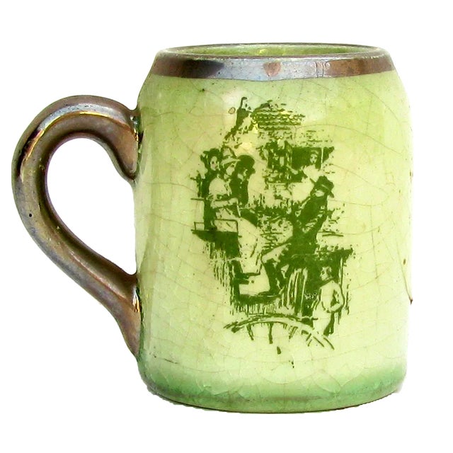 Charming late 19th C. or early 20th C. pictorial match striker. Two green tone-on-tone transferware scenes -- on the...