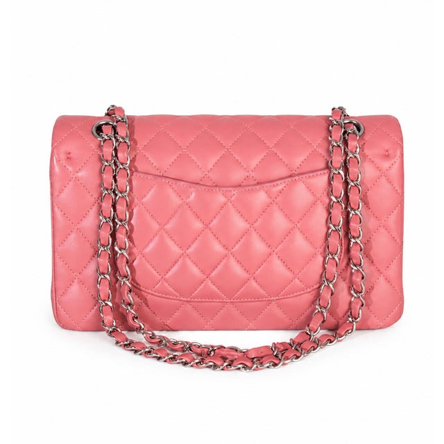 Chanel Pink Quilted Lambskin Medium Classic Double Flap Bag For Sale - Image 4 of 9