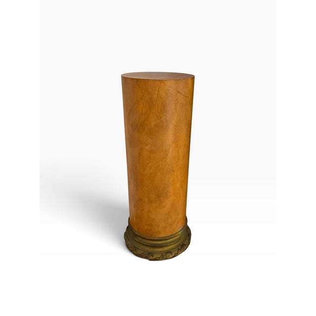 Neoclassical Pair of 18c Style Trompe l'Oeil Painted Faux Marble & Gilt Bronze Columns For Sale - Image 3 of 7