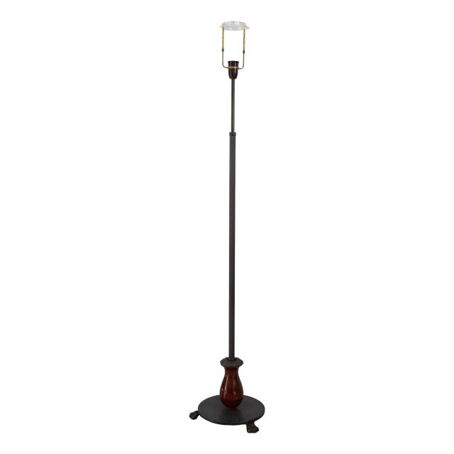 Art Deco Danish Floor Lamp in Brass, Wood and Iron by Lyfa, 1920s For Sale