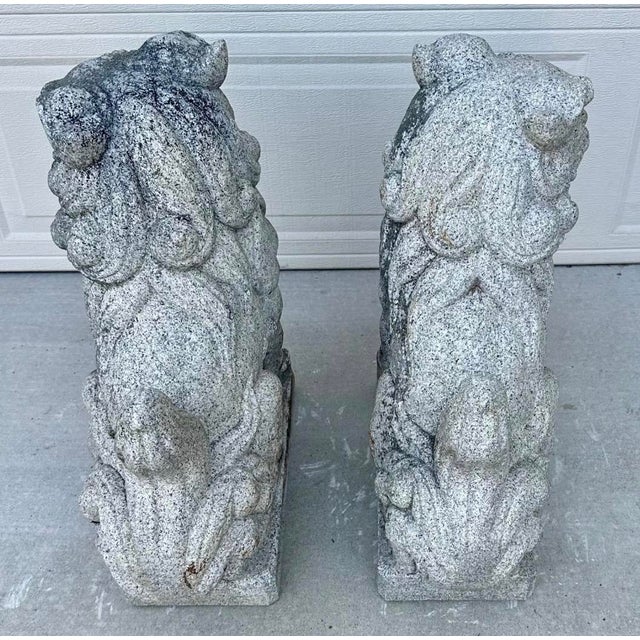 Rare Late 19th Century Meiji Era Japanese Granite Komainu Guardian Lions Hand Carved Stone Foo Dogs / Shishi Pair (C. 1890) For Sale - Image 16 of 18