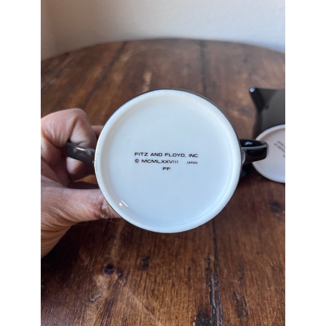 Contemporary Vintage 1978 Fitz and Floyd Black Glazed Sugar Bowl With Lid and Creamer, Made in Japan For Sale - Image 3 of 7
