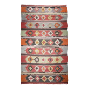 1950s Multi Soft Colors Vintage Turkish Kilim Rug-5' 7'' X 10' 7''