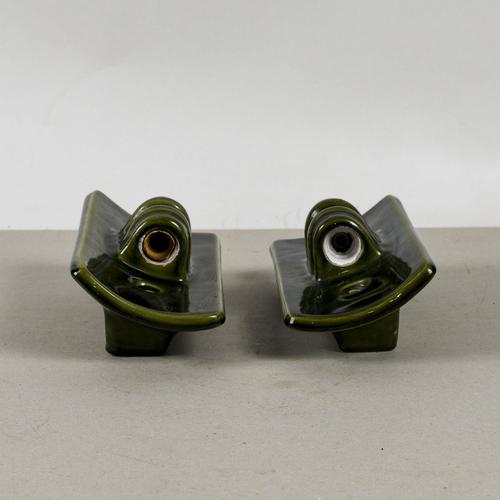 Art Deco Wall Lamps in Green Glazed Ceramic, Set of 2 For Sale - Image 5 of 9