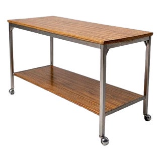 Mid-Century Walnut and Chrome Bar Cart For Sale