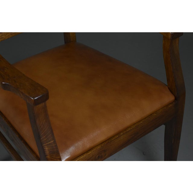 Brown Art Deco Oak Armchair with Leather Seat, 1920s-1930s For Sale - Image 8 of 13