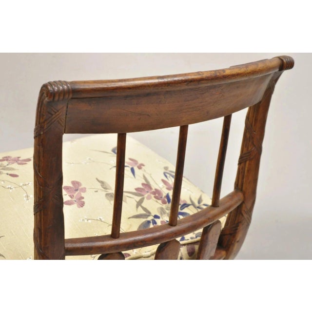 Antique Italian Neoclassical Style Carved Arrow Walnut Low Boudoir Slipper Chair For Sale - Image 9 of 12