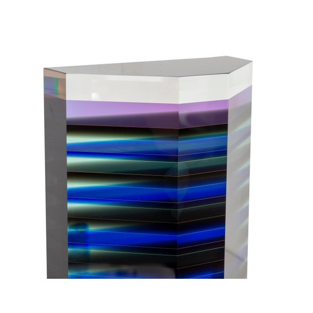Blue Trapezoid Cut Glass Sculpture, Unknown For Sale - Image 4 of 7