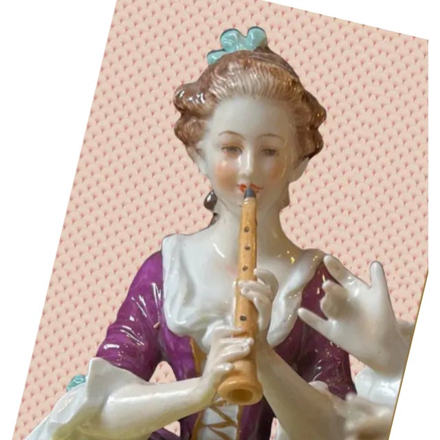 Antique Aelteste Volkstedter Table Lamp: Lady Playing Flute for Her Suitor For Sale - Image 12 of 12