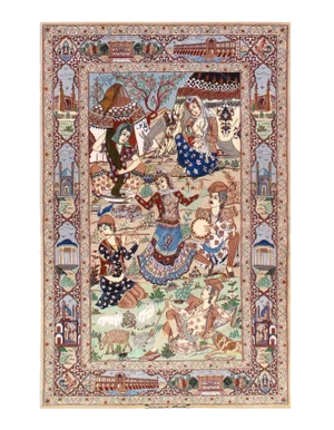 Modern Pasargad Persian Isfahan Korker Wool & Silk Rug - 4′4″ × 6′10″